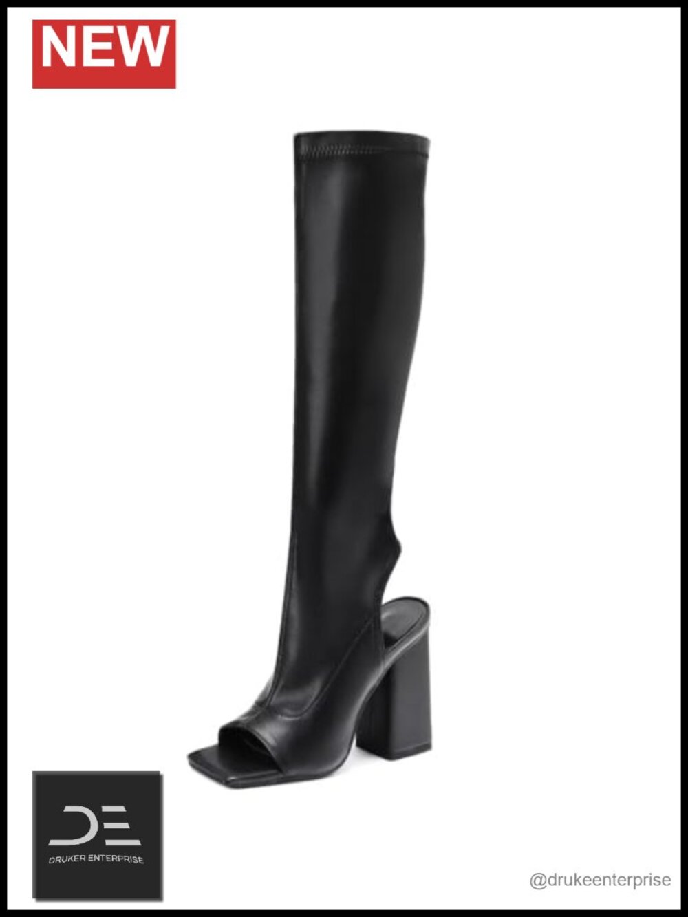WUDPUNDR Women's Open Toe Chunky Heel Knee High Boots 4" Heel Faux Leather